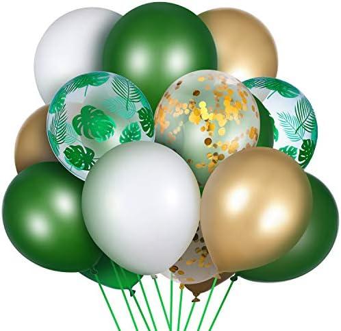 65 Pieces Jungle Safari Theme Balloons Green White Latex Balloons Palm Leaves Balloon Confetti Balloons with Balloon Arch Kit for Kids Boys Jungle Safari Birthday Baby Shower Decorations