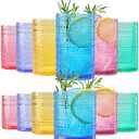 Khen Plastic Hobnail Drinking Glasses Set of 10 Bright Tones Cups 6x 10oz Lowball & 6x 1oz Highball Acrylic Beaded Design, BPA-Free, Dishwasher Safe Indoor/Outdoor Drinkware Water, Juice, Cocktails