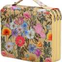 Vomgomfom Colored Pencil Case - 124 Slots Pencil Holder with Zipper Closure Twill Fabric Large Capacity Pencil Case for Watercolor Pens or Markers, Pencil Case Organizer for Artist (Yellow Flower)