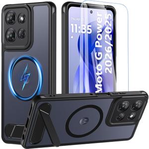 OWKEY for Motorola Moto G Power 5G 2026 Case/Moto G Power 5G 2025 Case with Invisible Kickstand Compatible with MagSafe, Magnetic Shockproof Translucent Cover Phone Case Moto G Power 5G 2026/2025,Black