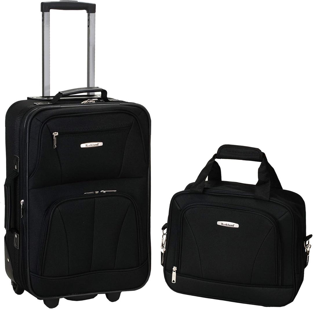 Rockland Fashion Softside Upright Luggage Set, Expandable, Black, 2-Piece (14/19) (2-Piece Set (14/19))