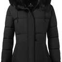 ASPO Women's Winter Warm Coats Waterproof Thick Fleece Lined Down Puffer Jacket 5 Pockets Long Parka Faux Fur Detachable Hood (Black, M)