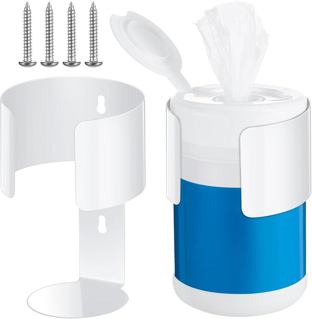 Maxcheck 2 Pcs Wall Mount Wipe Holder Heavy Duty Wall Bracket White Container Dispenser Rack for Makeup Remover Wipes in Rooms Home Office Restroom