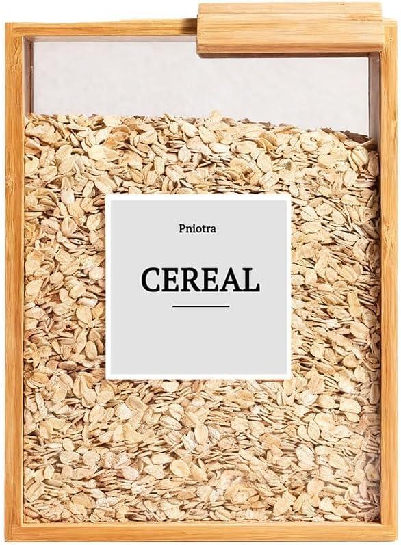 Cereal Containers Storage Dispenser for Panty, Kitchen Organization Bamboo Food Storage Container with Lables for Rice, Snack, Tea, Dry Food, Pasta (1 Pack)