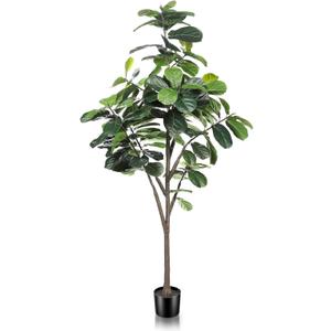 Faux Fiddle Leaf Fig Tree 7ft - Artificial Ficus Lyrata Plant in Pot - Fake Fig Tree for Indoor Modern Home House Office