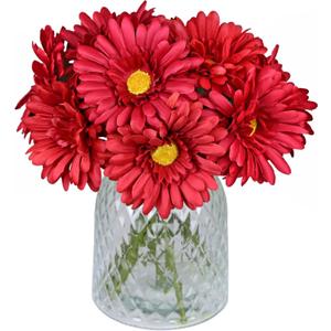 TOPIA Artificial African Daisies Flowers African Daisy Silk Flowers Artificial Gerbera Daisies Pack of 10 (Red)