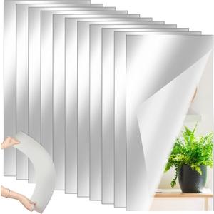 Queekay 10 Pcs Home Gym Mirrors 12" x 24" Acrylic Wall Mirror Tiles 2mm Thick Self Adhesive Mirror Sheets Frameless Wall Mounted Mirror Stickers Decor for Workout Bedroom Ceiling
