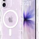 Pepmune for iPhone 17 Case Clear [Compatible with Magsafe] Bling Sparkle Glitter Magnetic Cover,Soft TPU Curly Wavy Frame & Hard PC Back,Slim Shockproof Wave Phone Case for Women Girls-Mag Clear