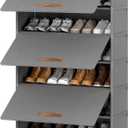 Shoe Rack, 7 Tier Shoe Storage Cabinet with Door 28 Pair Plastic Shoe Shelves Organizer for Closet, Entryway, Hallway, Bedroom, Grey