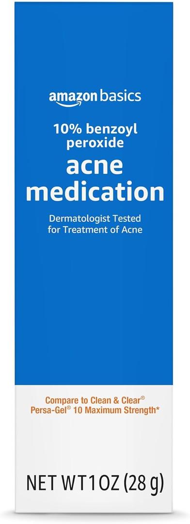 Amazon Basics 10% Benzoyl Peroxide Acne Medication, Maximum Strength, 1 Fluid Ounce Face Gel Amazon Basics 10% Benzoyl Peroxide Acne Medication, Maximum Strength, 1 Fluid Ounce Face Gel