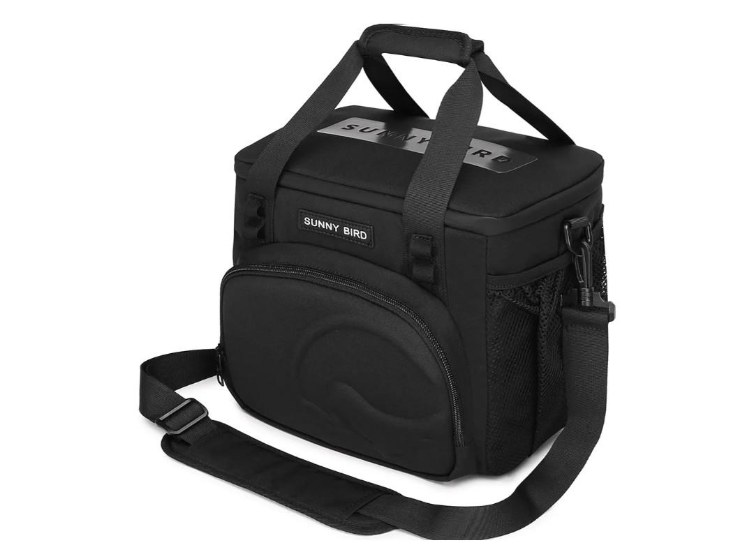 SUNNY BIRD 12L Large Insulated Lunch Bag, Leakproof and Foldable Lunch Cooler Box for Women Adult and Men, Fits 18 Cans (Black 01)