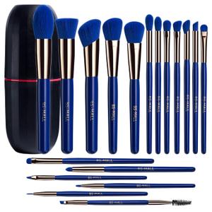 BS-MALL Makeup Brushes Premium Synthetic Foundation Powder Concealers Eye Shadows Makeup 18 Pcs Brush SetDark Blue with case