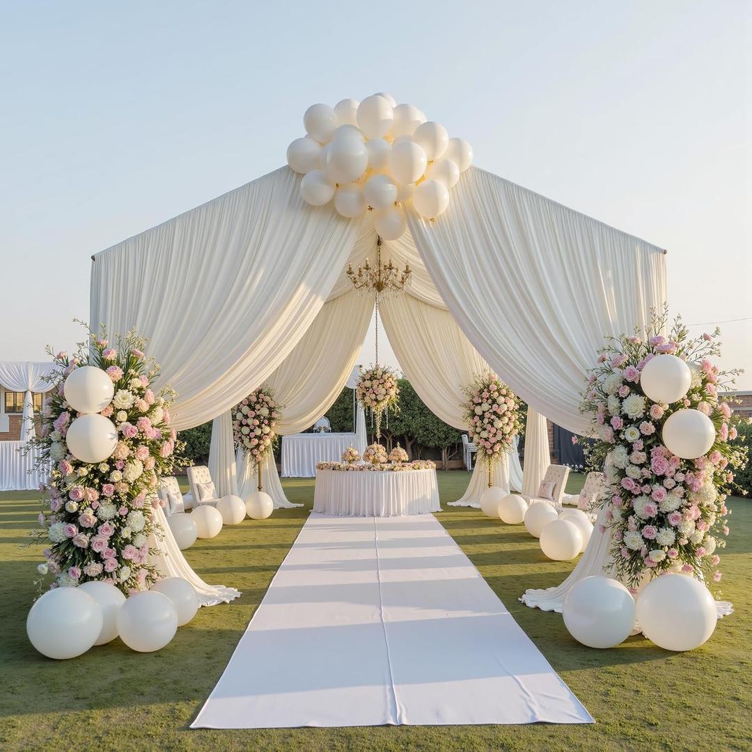10 Panels 5ft(W) x 20ft(H) Ivory Ceiling Drapes for Wedding Parties 20 FT Extra Long Thick Polyester Wrinkle-Free Drapery Tent Decor Decorations for Birthday Party Ceremony Stage Swag, 60"W x 240"L