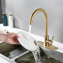 Single Handle High Arc Brushed Gold Kitchen Faucet Stainless Steel Commercial Single Hole Kitchen Sink Faucet, Modern One Hole Bar