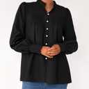 PRETTYGARDEN Fall Lantern Long Sleeve Shirts for Women 2026 Trendy Button Vneck Pullover Henley Tops Dressy Work Blouses (Black, M)