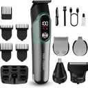 RUIBO Hair Clippers for Men Professional 5 in 1 Cord/Cordless Beard Nose Ear Body Grooming Hair Clipper Trimmer with Smart Charge Technology (Green)