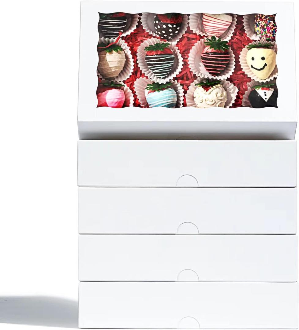 50 Pack 9 " x 6" x 2" Cookies Macaron Boxes for 12, Bakery Cakesicle Chocolate Covered Strawberries Boxes with Window Ore Cocoa Bombs Pastry Chocolate Boxes