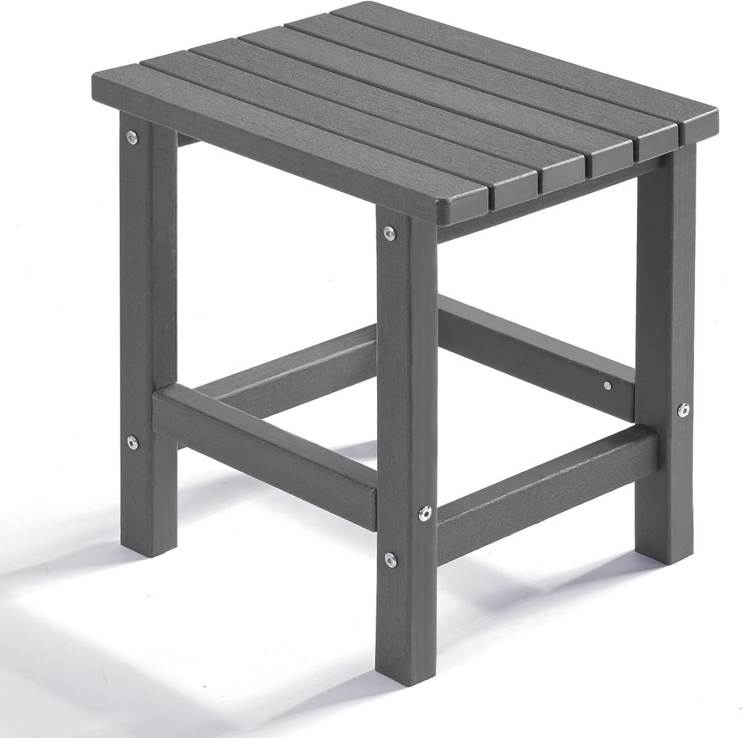 PASAMIC Adirondack Square Side Table, HDPE Outdoor Side Tables, Weather Resistant End Table for Patio, Backyard, Pool, Indoor Companion, Beach, Easy Maintenance (Grey)