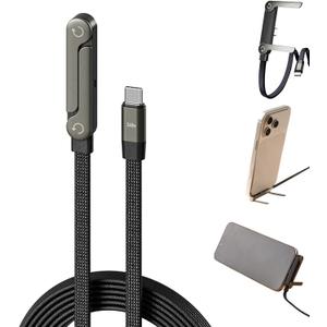 Sideways Phone Charger, 240W Fast Charging Cable, Invisible Stand Charging Cable, Built-in Phone Stand for Smartphones Tablets (1PC)