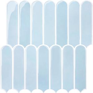 Commomy Thicker Light Blue Peel and Stick Backsplash - 10 pcs of 12" x 12" - 3D Adhesive Peel and Stick Tiles Backsplash for Kitchen, Bathroom, Removable, Waterproof, Vinyl Wall Tile (Glossy Sky Blue & Thicker Design)