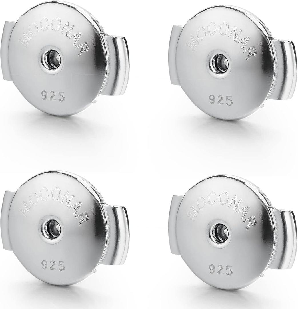 White Gold Plated Locking Earring Backs for Studs, Hypoallergenic Secure Earring Backs Replacements for Earrings Notch Post 3 Pack