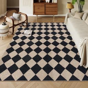 Lahome Checkered Easy Jute Outdoor Rug, Large 6x9 Rug for Living Room Checkerboard Indoor Outdoor Carpet, Farmhouse Patio Office Mat Geometric Non Slip Black Carpet for Backyard Dining Room