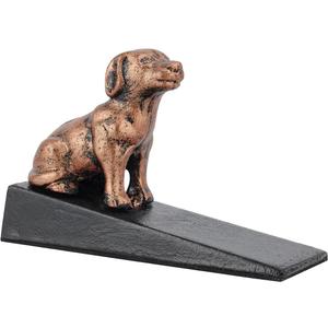 Earl Diamond Heavy Duty Cast Iron Cute Dog Door Stops | Decorative Cute Animal Statue Metal Door Stopper Wedge, with Non-Slip Mat for Home Office Commercial (Black With Red Copper-Dog)