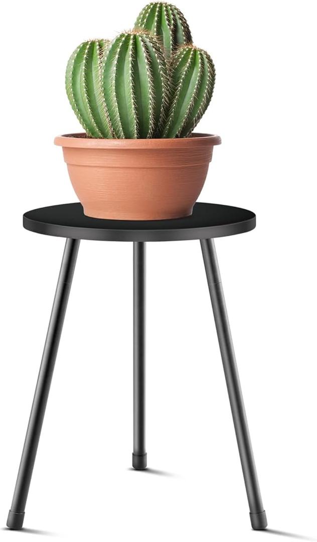 Tall Plant Stand, Mid Century Wood Indoor Plant Stand Black Plant Table for Flower Pots, Metal Plant Holder, Modern Home Decor Small Round Side End Table (9.8 inch) Black