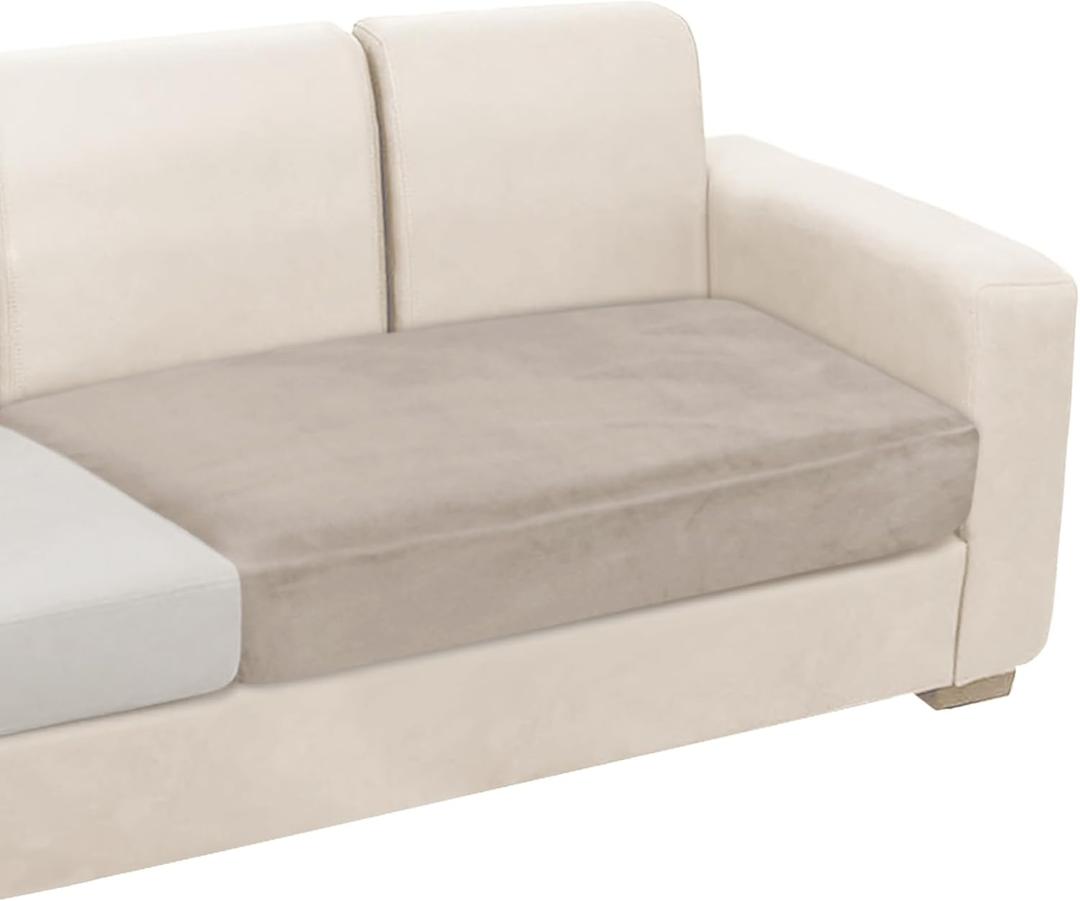 NAISI Couch Cushion Covers 1 Piece Velvet Stretch Loveseat Cover or 2 Seat Sofa Cover Soft Individual Couch Covers for Sectional Sofa(1 PC for 2-Seat Cushion or Loveseat, Taupe)