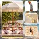 Sunnymove 7 ft Fringe Patio Umbrella with Solar Powered String Lights, Boho Patio Umbrella for Outdoor, Garden, Deck, Pool, Push Button Tilt Pole, Tan