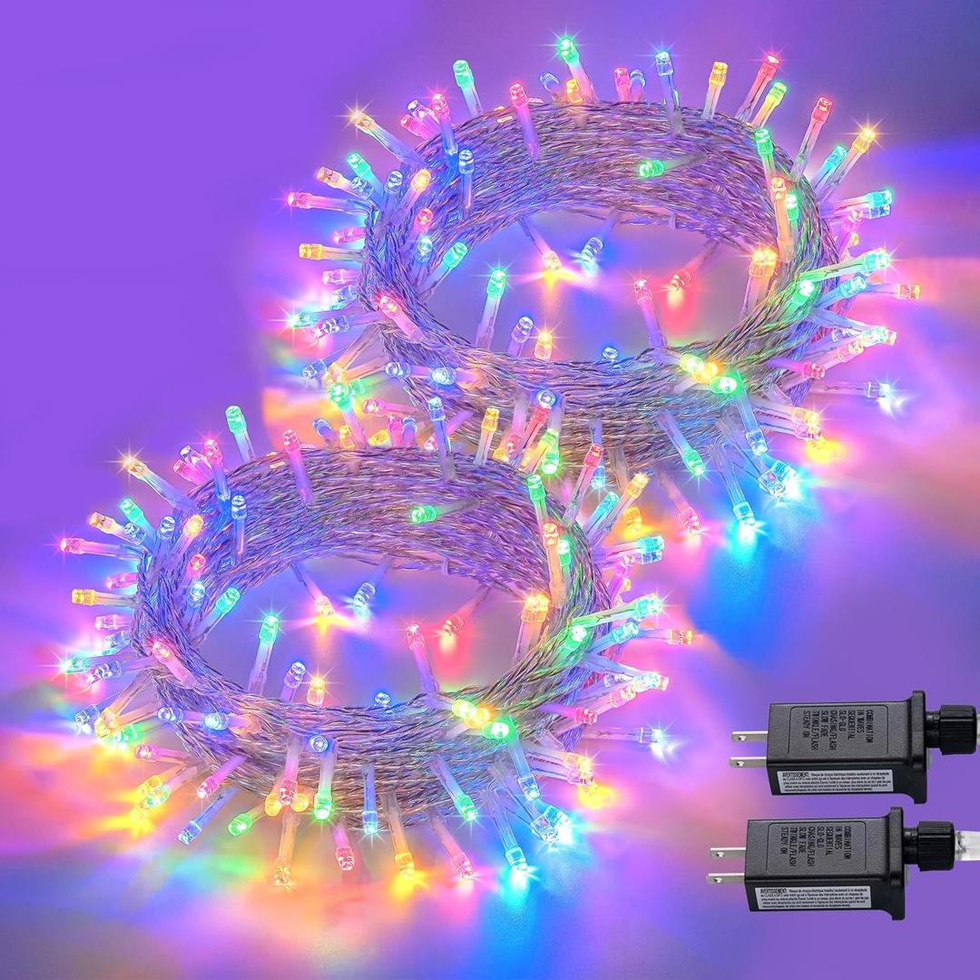 JMEXSUSS 2 Pack 100LED Multicolor Christmas Lights Indoor, 33 Ft Connectable Christmas Tree Lights Multicolor Outdoor Waterproof, 8 Modes String Lights Plug in for House Tree Party