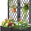 FOLLOOK Planter Box with Trellis, 4ft Tall Self-Watering Plastic Raised Garden Beds and Lattice Trellis with Lockable Wheels & Drain Plug for Outdoor Patio Backyard Balcony, Black, 2 Pcs
