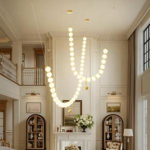 Modern Globe Chandelier High Ceiling Bubble Pendant Light Gold 20+30 Lights