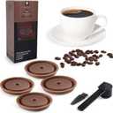 Reusable Coffee Capsule Lids for Original Nespresso Pods Vertuoline, Food Grade Silicone Caps for Any Sizes of Reusable Nespresso Refillable Capsule with Scoop and Brush (Brown)
