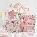 BIOBROWN Reversible Floral Wrapping Paper Roll - 17 Inches X 33 Feet (47 sq. ft. ttl.) Pink Watercolor Roses Design Flower Gift Wrap for Wedding, Bridal Shower, Mother's Day