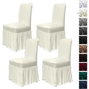 molasofa Chair Covers for Dining Room Set of 4 Stretch Chair Slipcovers with Skirt for Kitchen Seat Protectors Wedding Banquet Decor Kids Pets Spandex Fabric Washable (4pcs, Cream)