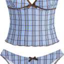 ZAFUL Women's Tankini Swimsuits V Neck Tummy Control Bow Color Block Two Piece Swimsuit Bathing Suit (XL)