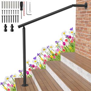 Hand Rails for Outdoor Steps 2-3 Step Deck Railing Kit Wall Floor Mounted Wrought Iron Handrails Deck Rail Kit Exterior Hand Railings for Seniors Indoor Stairs Porch Railing