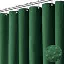 Dynamene Dark Green Fabric Shower Curtain - Waffle Weave Textured Heavy Duty Cloth Shower Curtains for Bathroom, 256GSM Hotel Luxury Weighted Bath Curtain Set with 12 Hooks,72x72, Dark Green