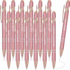 Zonon 12 Pcs Inspirational Pens Bulk Funny Ballpoint Pen with Stylus Tip Motivational Gifts for Women's History Month Teacher Coworkers Nurse School Office Supplies(Rose Gold,Boss Lady)