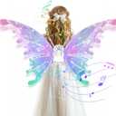 GOLDGE LED Electric Fairy Wings for Girls, Moving Butterfly Wings with Lights & Music, Toy for Halloween, Valentine, Birthday, Christmas, Party Costume, Princess Cosplay and Dress-Up (Multicolored)