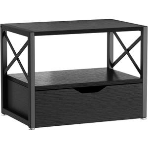 IBUYKE 2 Tier Desktop Printer Stand,Multi-Purpose Desk Organizer,Wooden Printer Stand with Drawer Storage for Folders,Books,for Fax Machine, Scanner,Home Office,Black TLJ006B