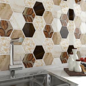 FunStick Peel and Stick Backsplash for Kitchen Hexagon 12"x12" Back Splashes for Kitchen Backsplash Tiles Peel and Stick Tile Stickers for Bathroom Shower Self Adhesive Wall Tiles Waterproof 5 Sheets (Brown)