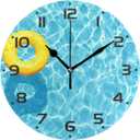 Blue Swimming Pool Wall Clock, Silent Non Ticking 10 Inch Battery Operated Wall Clocks, Easy to Read Clock for Home Kitchen Living Room Bathroom Office Decor