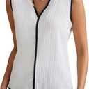 winkbay Women's Notch V Neck Sleeveless Elegant Blouse Work Office Summer Tops White Large