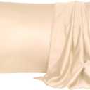 uxcell 2 Pack Silk Satin Pillowcase for Hair and Skin, Cool, Silky, Soft Breathable Pillow Cases King Size 20x36 Inch Sateen Pillowcase Light Tan with Envelope Closure