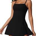 ABOCIW Womens Square Neck Tennis Dress with Shorts Spaghetti Strap Backless Workout Side Slit Athletic Golf Dresses (Medium)