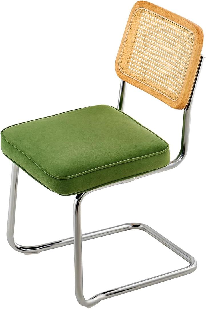 Happybuy Rattan Dining Chairs Set of 2, Mid Century Modern Style, Upholstered Velvet Accent Chair with Rattan Back for Various Rooms (18.1 Inch)