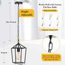 Farmhouse Black Pendant Light for Kitchen Island Industrial Hanging Lantern Fixture Modern Metal Cage Lamp Chandelier Lighting for Dinning Room Hallway, 49in Adjustable Chain for Flat & Sloped Ceiling