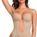 SHAPERIN Women's Backless Body Shaper Bra U Plunge Seamless Low Back Thong Shapewear Deep V Full Body Bodysuit Nude S